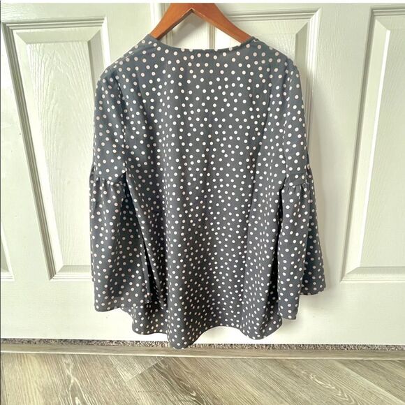 Boden grey long sleeved blouse with pink polka dots - Picture 2 of 10